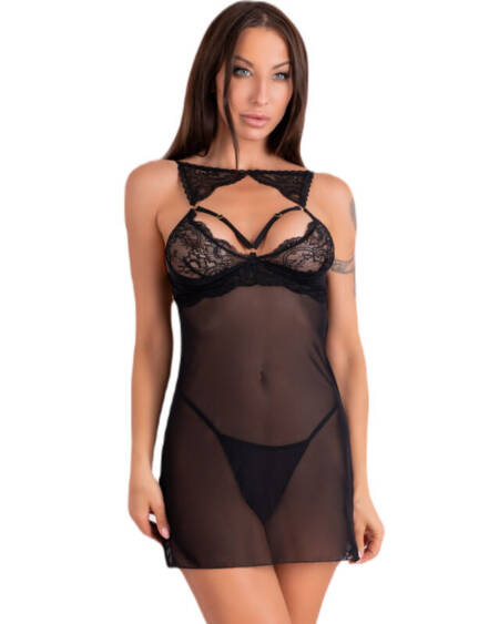 LIVCO CORSETTI FASHION - KROLINA LC 90734 CHEMISE + TANGA SCHWARZ S/M