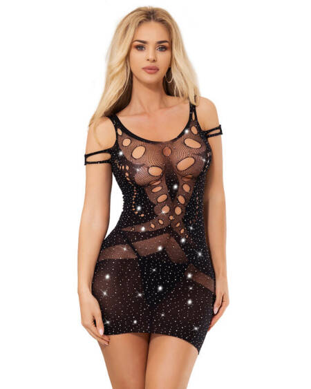 SUBBLIME - 952198 NETZ-KLEID MIT BRILLANTEN DIAMANTEN SCHWARZ EINE GRÖSSE