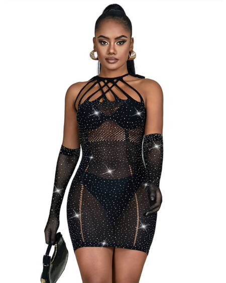 SUBBLIME - 952235 NETZKLEID MIT STRASS SCHWARZ EINHEITSGRÖSSE