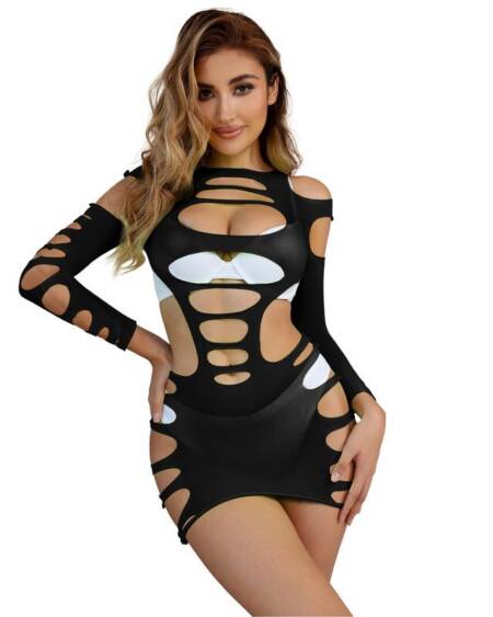 SUBBLIME - 952266 LANGRMELIGER ELASTISCHER NETZ-KLEID SCHWARZ EINE GRÖSSE