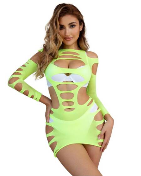 SUBBLIME - 952280 GRÜN LANGRMELIGER ELASTISCHER NETZ-KLEID EINE GRÖSSE