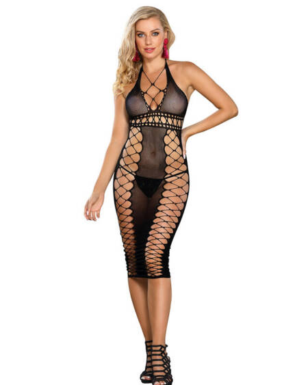 SUBBLIME - 952310 LANGES SCHWARZES NETZ-KLEID EINE GRÖSSE
