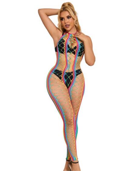 SUBBLIME - 952358 RAINBOW MESH NECKHOLDER-BODYSTOCKING XS/M