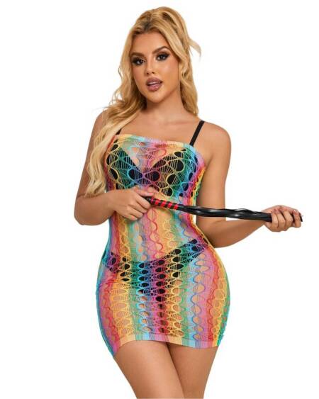 SUBBLIME - 952365 RAINBOW NETZ-KLEID MIT FREIEN SCHULTERN EINE GRÖSSE