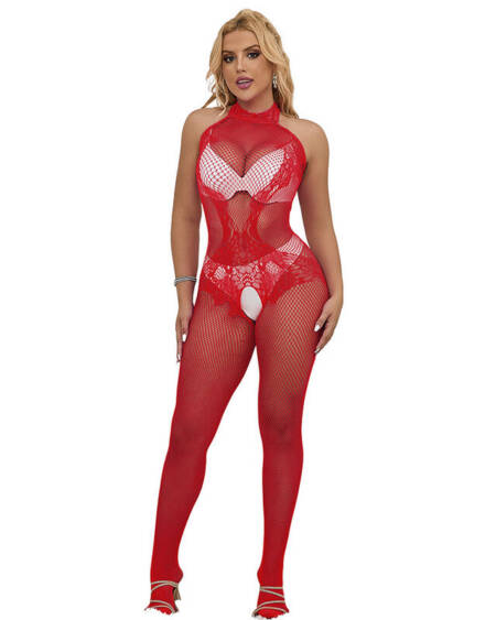 SUBBLIME - 952372 BODYSTOCKING AUS NETZ UND SPITZE MIT HOHER HALS UND OHNE SCHRITT ROT EINE GRÖSSE