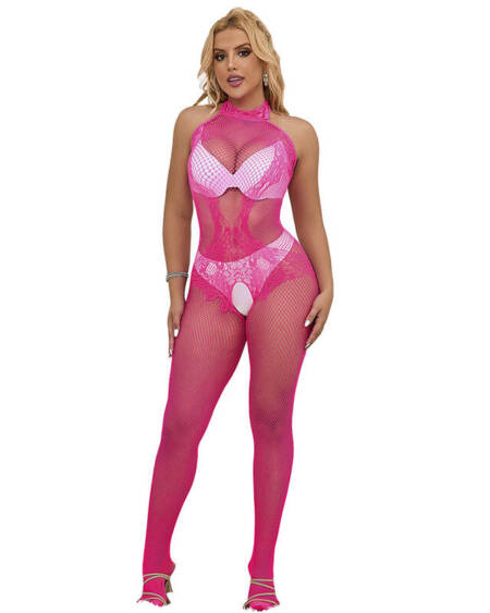 SUBBLIME - 952389 BODYSTOCKING MIT SCHNITTFREIEM NETZ UND SPITZE MIT HOHEM HALS EINE GRÖSSE