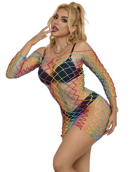 SUBBLIME - 952426 REGENBOGEN-KLEID MIT LANGEN RMELN UND NETZ EINE GRÖSSE