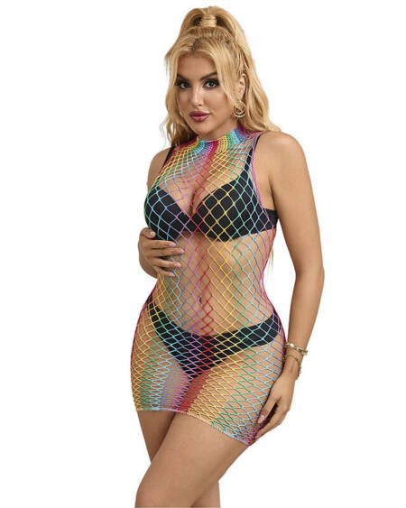 SUBBLIME - 952433 RAINBOW HOHER KRAGEN RMELLOSER NETZ KLEID EINE GRÖSSE