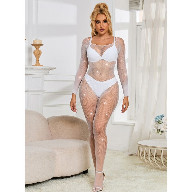 SUBBLIME - 952396 NETZ-BODYSTOCKING MIT DIAMANTEN LANGARM WEISS EINE GRÖSSE – Bild 4