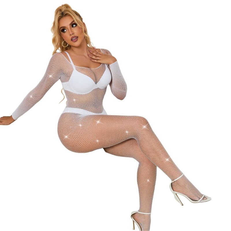 SUBBLIME - 952396 NETZ-BODYSTOCKING MIT DIAMANTEN LANGARM WEISS EINE GRÖSSE – Bild 3
