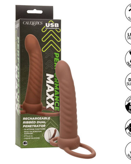 CALEXOTICS - MAXX RIBBED DUAL PENETRATOR 10 VIBRATIONEN BRAUN