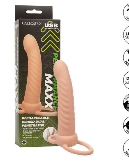 CALEXOTICS - MAXX RIBBED DUAL PENETRATOR 10 VIBRATIONEN FLEISCH