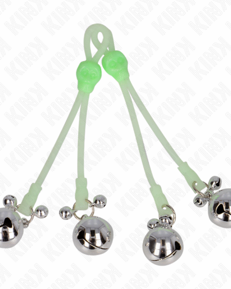 KINK - LEUCHTENDE TOTENKOPF-NIPPELKLAMMERN MIT RINGGLÖCKCHEN VERSTELLBAR GRÜN/SILBER