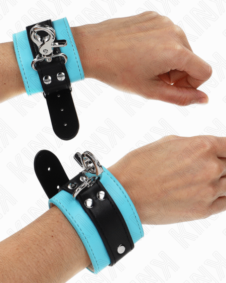 KINK - PREMIUM ABSCHLIEßBARE HANDGELENKFESSELN SCHWARZ/BLAU VERSTELLBAR 21-28 CM X 5,5 CM