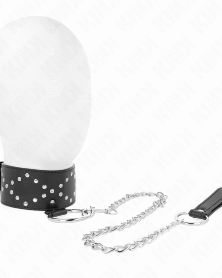 KINK - HALSKETTE 65 CM MIT LEINE MIT SILBERNEN NIETEN MODELL 3 VERSTELLBAR 36-43 CM X 5 CM