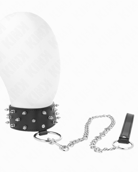 KINK - HALSKETTE MIT LEINE 65 CM MIT SILBERNEN NIETEN MODELL 5 VERSTELLBAR 36-43 CM X 5 CM