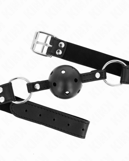 KINK - ATMUNGSAKTIVER BALL 4 CM KNEBEL MIT DOPPELNIET MODELL 1 SCHWARZ 62,5 x 2,5 CM VERSTELLBAR 42-58 CM