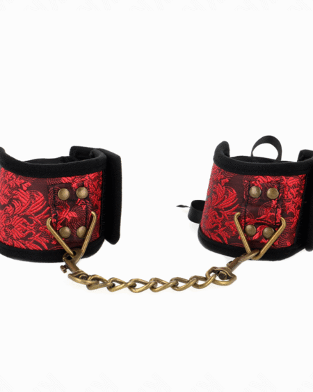 KINK - SCANDAL HANDGELENKSFESSELN ROT-SCHWARZE SPITZENDETAILS 24,5 CM X 6,5 CM