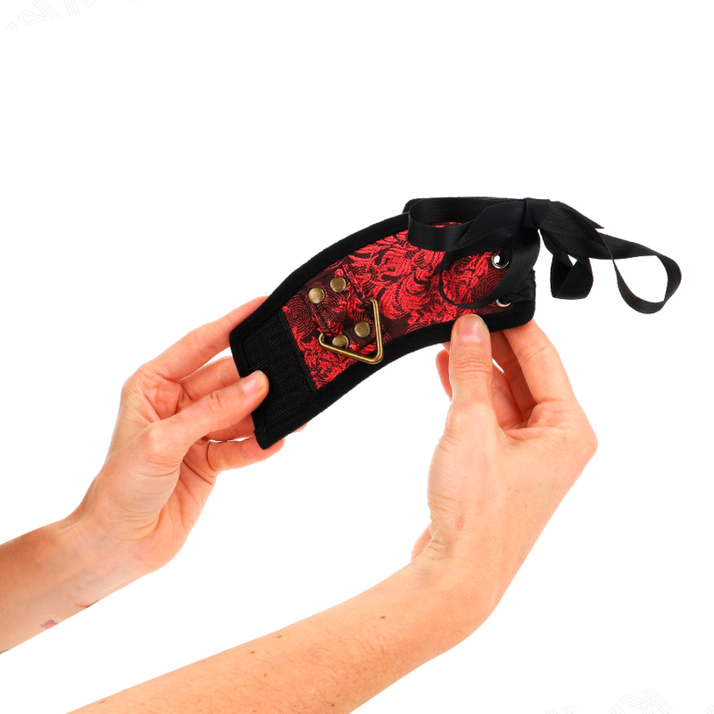 KINK - SCANDAL HANDGELENKSFESSELN ROT-SCHWARZE SPITZENDETAILS 24,5 CM X 6,5 CM – Bild 4