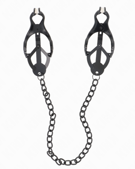 KINK - JAPANISCHE KLEEBLATT-NIPPELKLAMMERN MIT KETTE SCHWARZ 30 CM