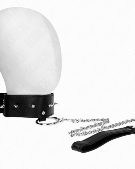 KINK - HALSKETTE 65 CM MIT LEINE MIT SILBERNEN NIETEN MODELL 2 VERSTELLBAR 36-43 CM X 5 CM