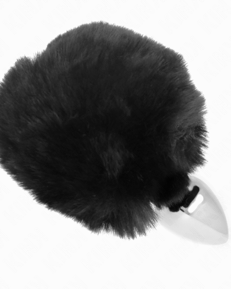 KINK - EDELSTAHL-PLUG 7 x 3 CM MIT SCHWARZEM KANINCHENSCHWANZ AUS KUNSTFELL 8 CM