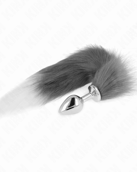 KINK - ANAL PLUG GRÖSSE M 8 X 3,5 CM MIT KUNSTSTOFFSCHWANZ 40 CM GRAU UND WEISS