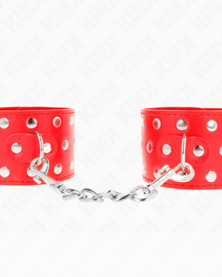 KINK - HANDGELENKFESSELN MIT DRUCKVERSCHLUSS VOLLER NIETEN ROT VERSTELLBAR 19-24 CM X 5,5 CM