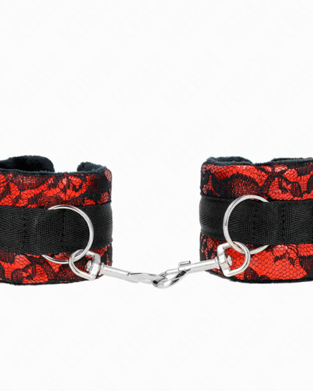 KINK - KURZE HANDGELENKSFESSELN AUS SAMTSPITZE UND NYLONFESSEL ROT/SCHWARZ 23 X 6,5 CM