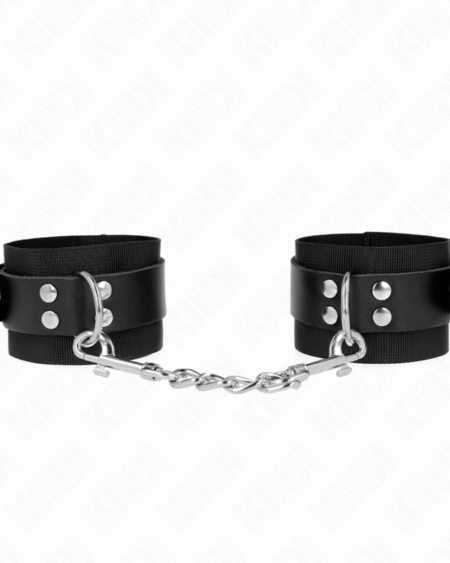 KINK - NYLON HANDGELENKFESSELN SCHWARZ MIT LEDERGURTE SCHWARZ VERSTELLBAR 19-29 CM X 5,1 CM
