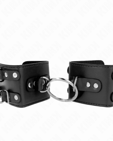KINK - FESTE HANDGELENKFESSELN MIT RING UND NIETEN VERSTELLBAR SCHWARZ 17-22 CM X 6,5 CM