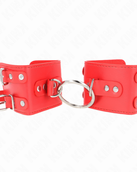 KINK - FESTE HANDGELENKFESSELN MIT RING UND NIETEN VERSTELLBAR ROT 17-22 CM X 6,5 CM