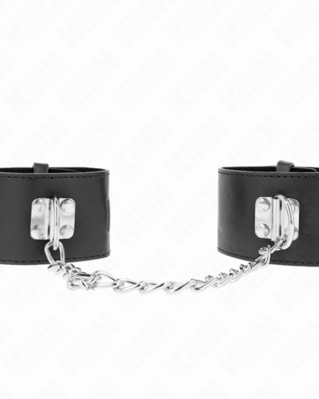 KINK - FESTE HANDGELENKFESSELN MIT KETTE 30 CM UND VORHÄNGESCHLOSS VERSCHLUSS SCHWARZ VERSTELLBAR 16-23 CM X 5,5 CM