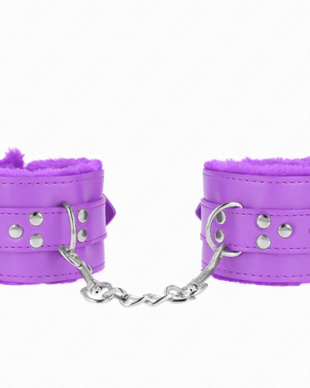 KINK - PELZGEFÜTTERTE HANDGELENKFESSELN MIT QUADRATISCHEN LÖCHERN, LILA UND LILA GÜRTEL, VERSTELLBAR 17-29 CM X 6 CM