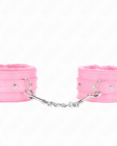 KINK - PREMIUM PELZGEFÜTTERTE HANDGELENKFESSELN ROSA MIT ROSA GÜRTEL VERSTELLBAR 17-29 CM X 6 CM