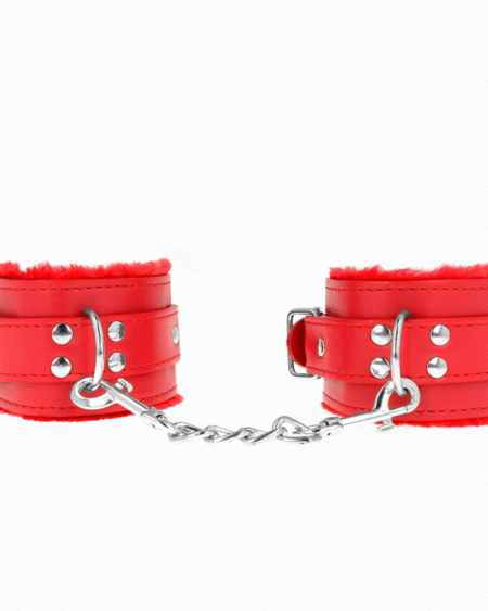 KINK - PELZGEFÜTTERTE HANDGELENKFESSELN ROT MIT ROTEM GÜRTEL VERSTELLBAR 17-29 CM X 6 CM