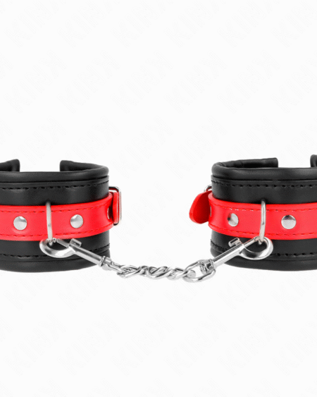 KINK - HANDGELENKFESSELN SCHWARZ MIT ROTEM GÜRTEL VERSTELLBAR 17-28 CM X 6 CM