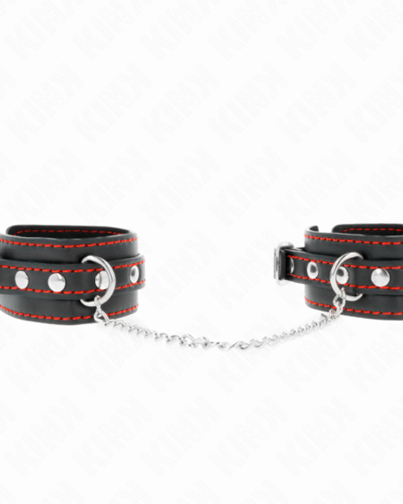 KINK - KLEINE HANDGELENKSFESSELN SCHWARZ MIT ROTEM FUTTER VERSTELLBAR 14-24 CM X 3,5 CM