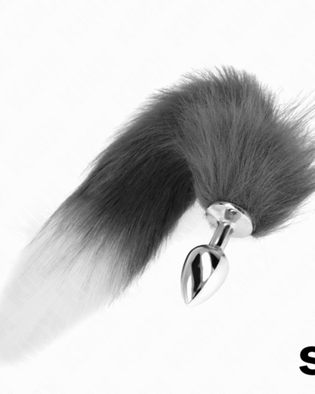 KINK - ANAL PLUG GRÖSSE S 7 X 3 CM MIT KUNSTSTOFFSCHWANZ 40 CM GRAU UND WEISS