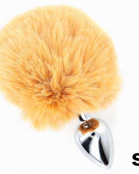 KINK - EDELSTAHL-PLUG 7 x 3 CM MIT BEIGEM KANINCHENSCHWANZ AUS KUNSTFELL 8 CM