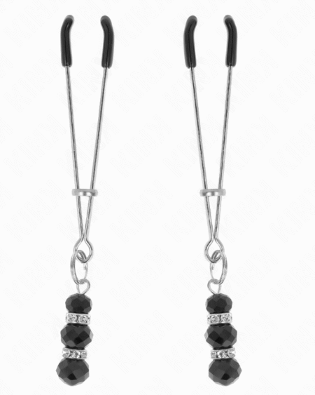 KINK - GOLDENE DÜNNE NIPPELKLEMMEN MIT 3 SCHWARZEN GLASPERLEN 7 CM