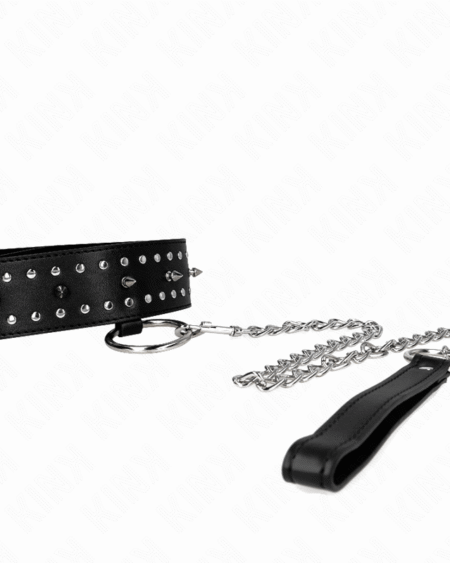 KINK - HALSKETTE MIT LEINE 65 CM MIT SILBERNEN NIETEN MODELL 1 VERSTELLBAR 36-43 CM X 5 CM