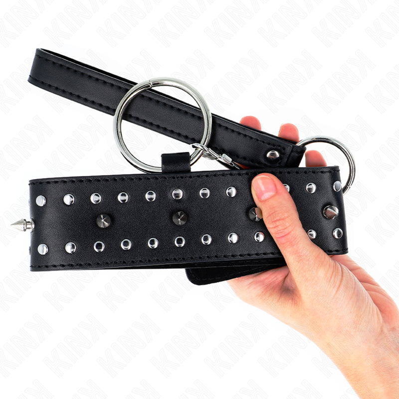 KINK - HALSKETTE MIT LEINE 65 CM MIT SILBERNEN NIETEN MODELL 1 VERSTELLBAR 36-43 CM X 5 CM – Bild 4