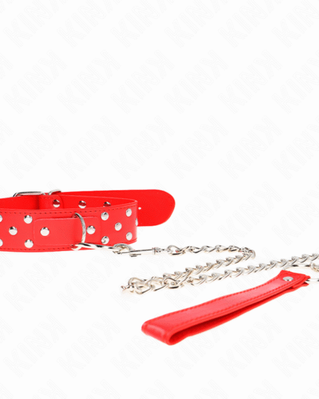 KINK - RING NIETEN BAND HALSKETTE MIT GÜRTEL 65 CM ROT VERSTELLBAR 36-50 CM X 3,8 CM