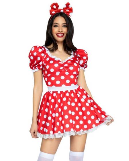 LEG AVENUE - POLKA DOT KLEID + STIRNBAND ROT/WEISS M