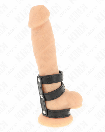 KINK - DREIFACH LEDER PENISRING MIT DRUCKVERSCHLUSS