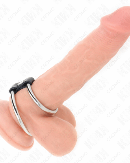 KINK - DOPPELTER PENISRING AUS METALL 3,7 CM BIS 5 CM VERBUNDEN DURCH LEDERBAND MODELL 1