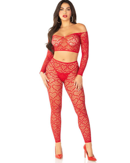 LEG AVENUE - CROP TOP + STRÜMPFE ROT EINHEITSGRÖSSE