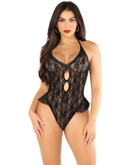 LEG AVENUE - BODY MIT SCHLEIFE UND RÜSCHEN SCHWARZ EINHEITSGRÖSSE