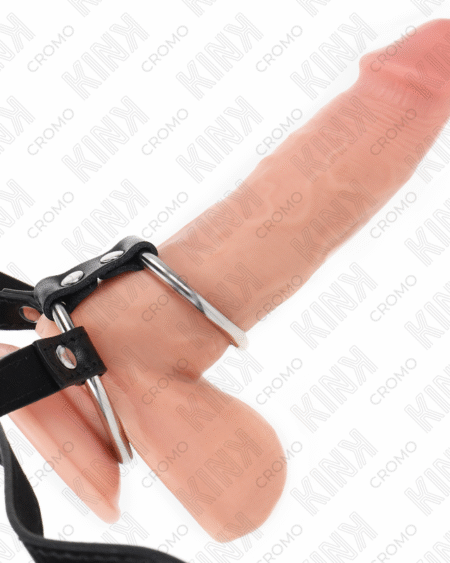 KINK - DOPPELTER PENISRING AUS METALL 3,8 CM BIS 5 CM MIT LEDERGURTE 112 CM